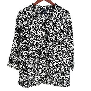 NEW NWT Saint Tropez West Woman Plus Size 2X LINEN Blouse Shirt Top Tropical